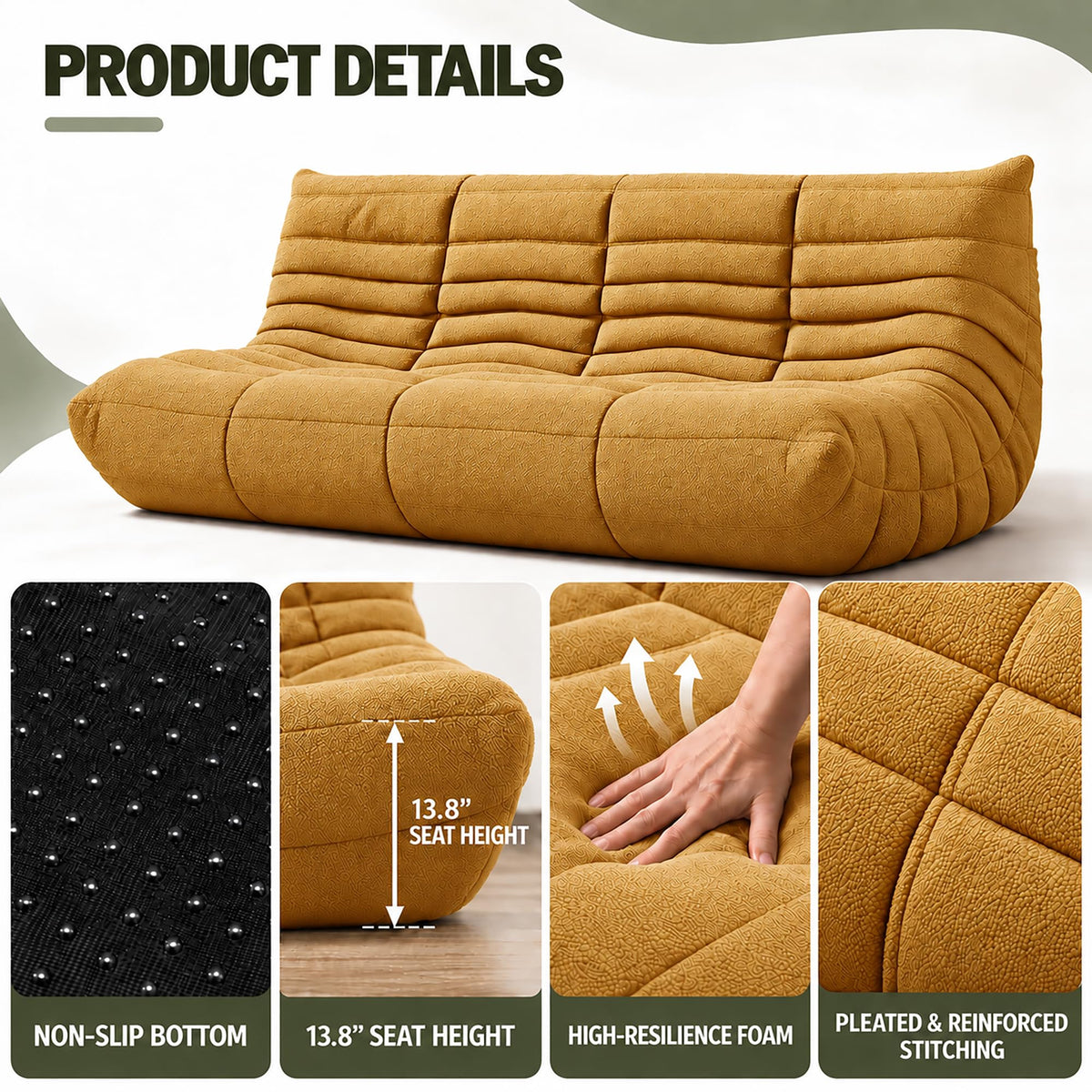 Yellow 3 Seater Bean Bag Sofa A486442