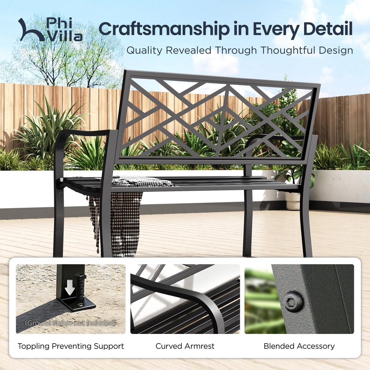 Black 43 Inches Outdoor Garden Bench Z405