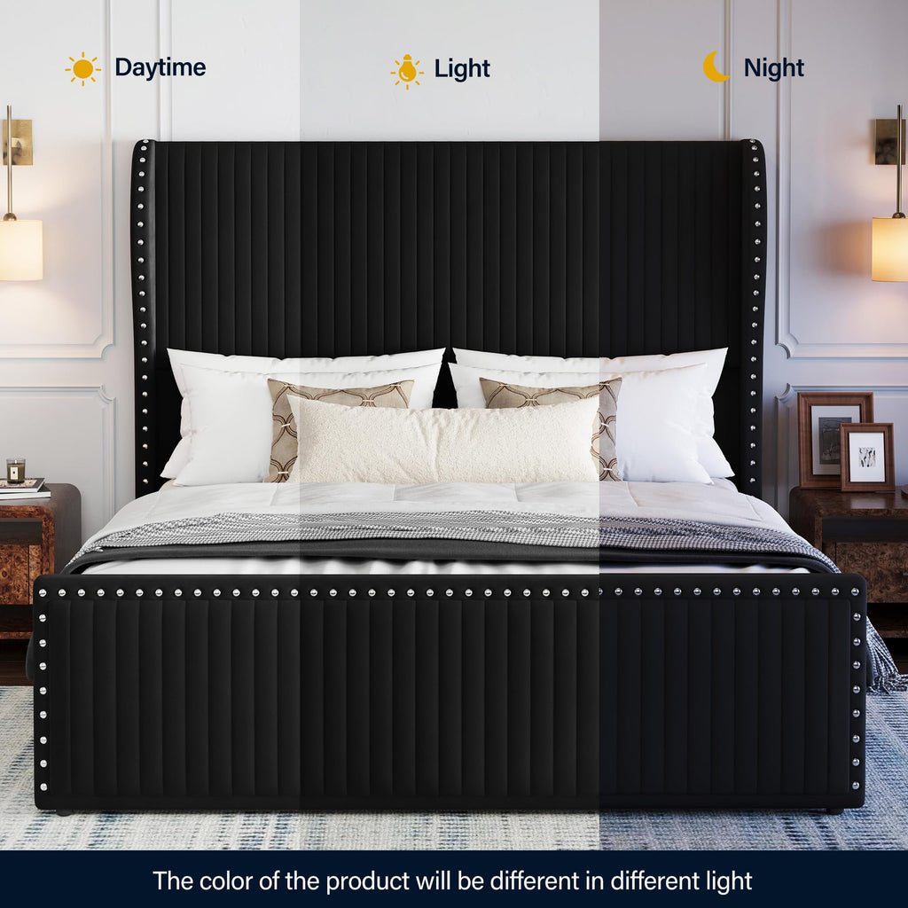 Queen Size Bed Frame with 55" Headboard Black O742
