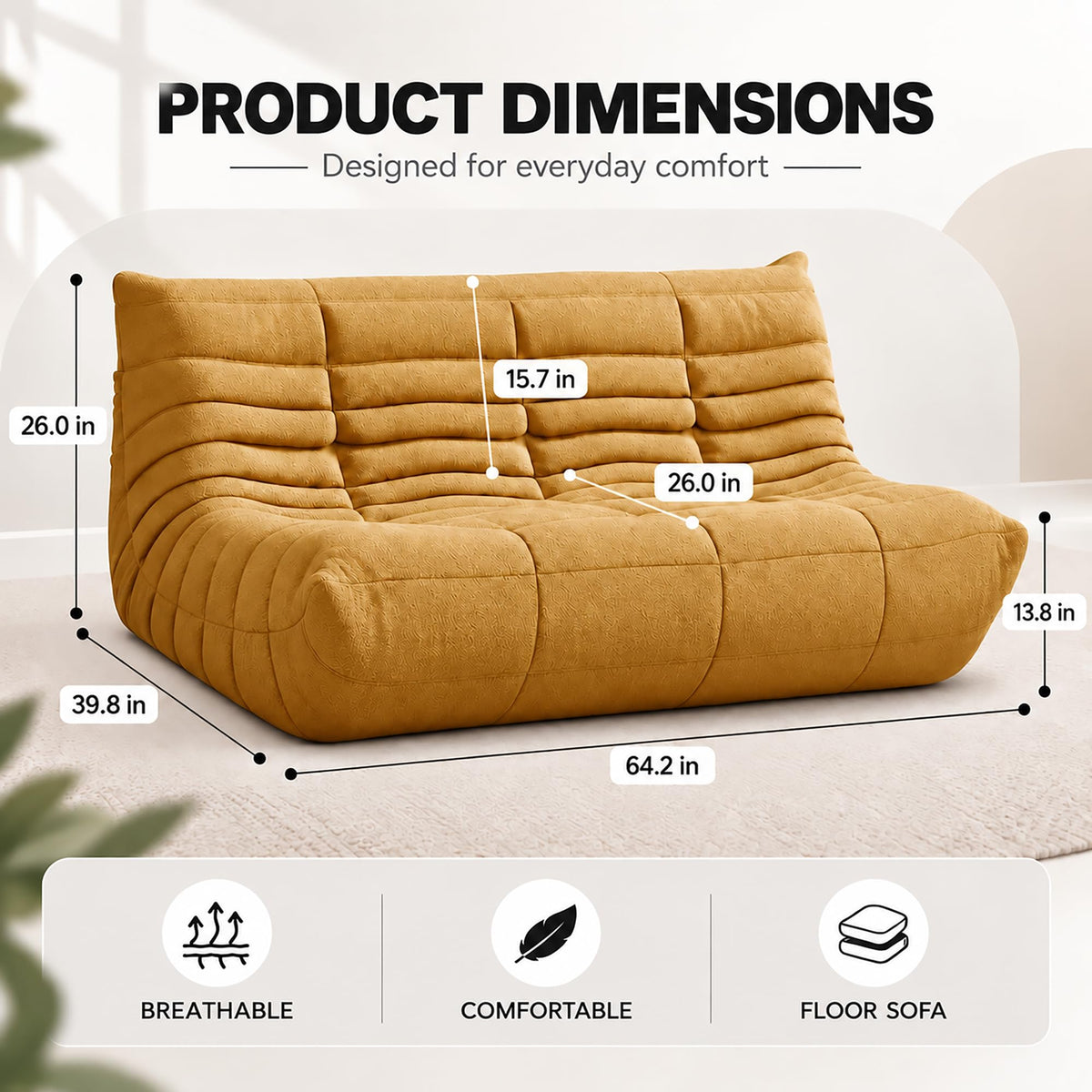 Yellow 3 Seater Bean Bag Sofa A486442