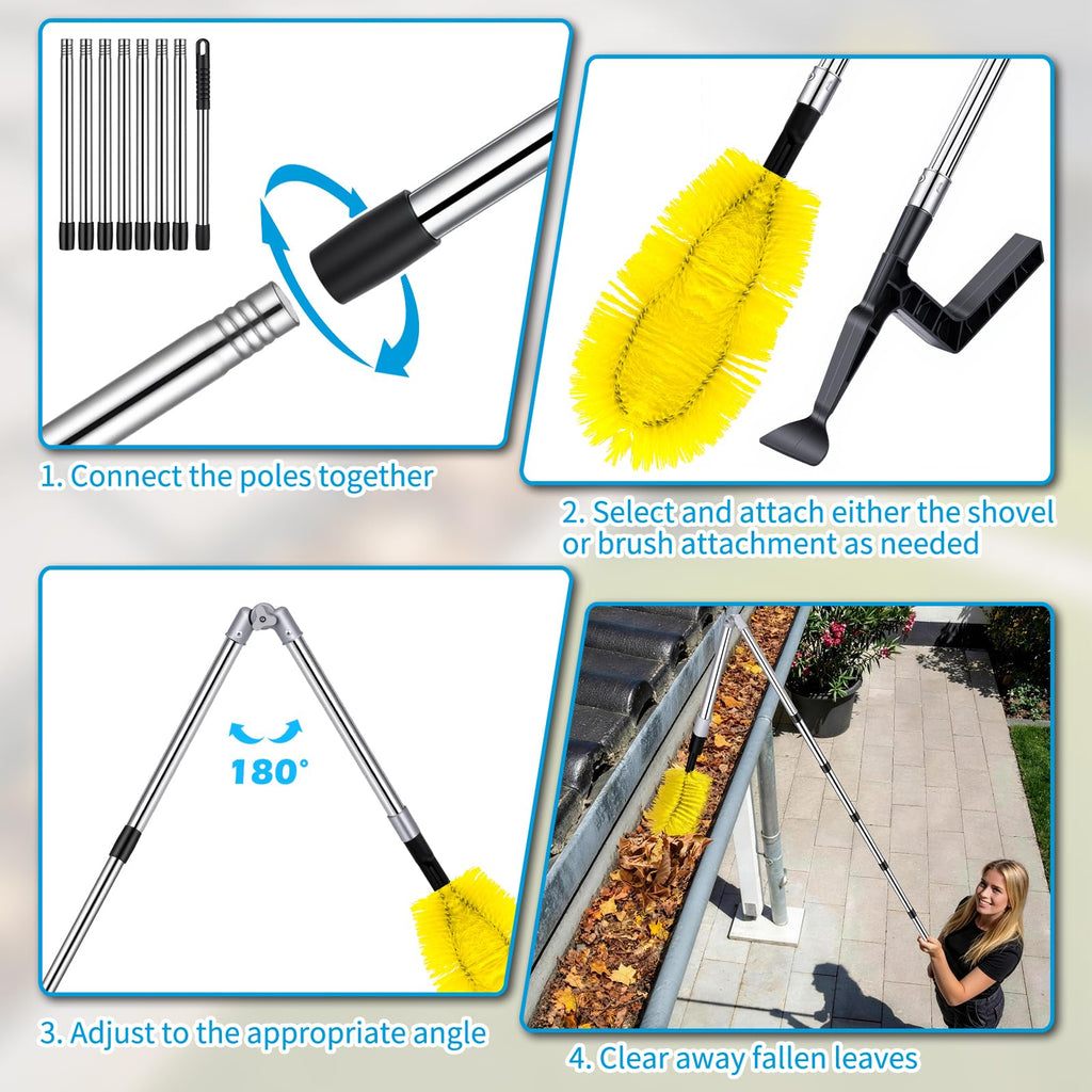 13FT Adjustable Gutter Cleaning Brush Kit with Shovel L78198