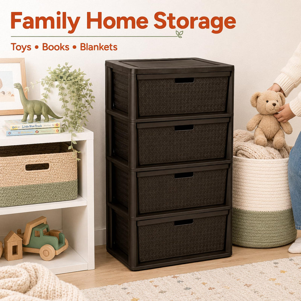 Brown 4 Drawer Plastic Storage Tower P404104