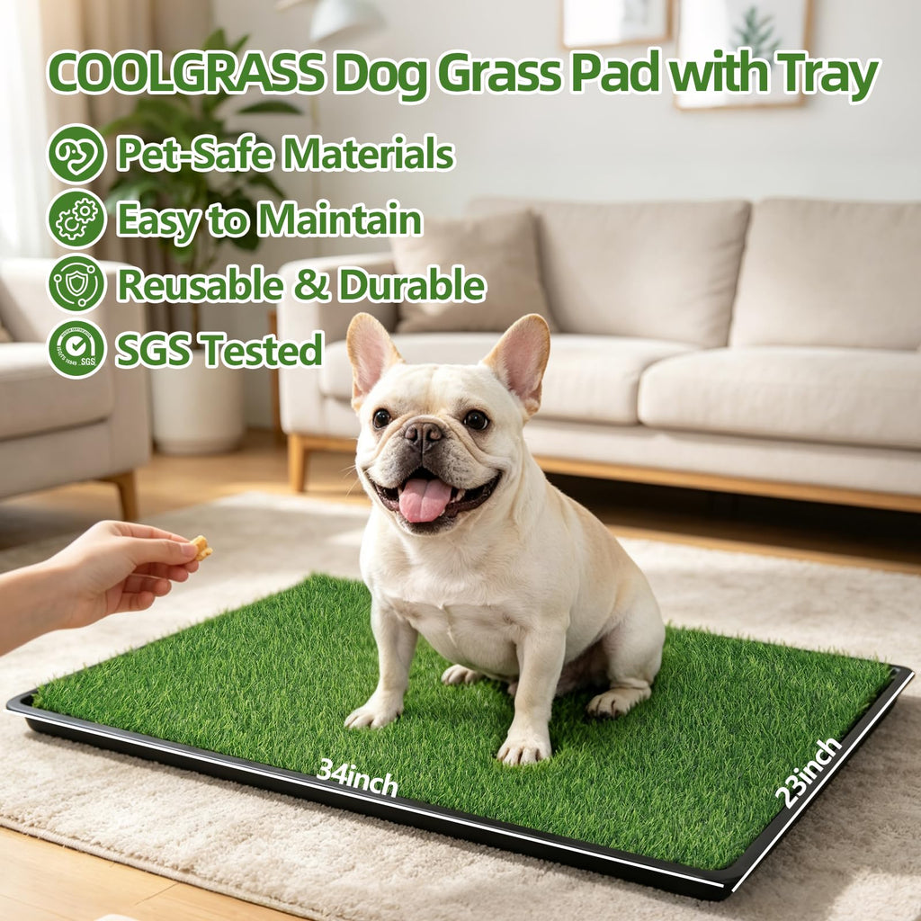 Dog Grass Pad with Tray, 34 x 23 Inch, 2 Artificial Grass Pads V5755