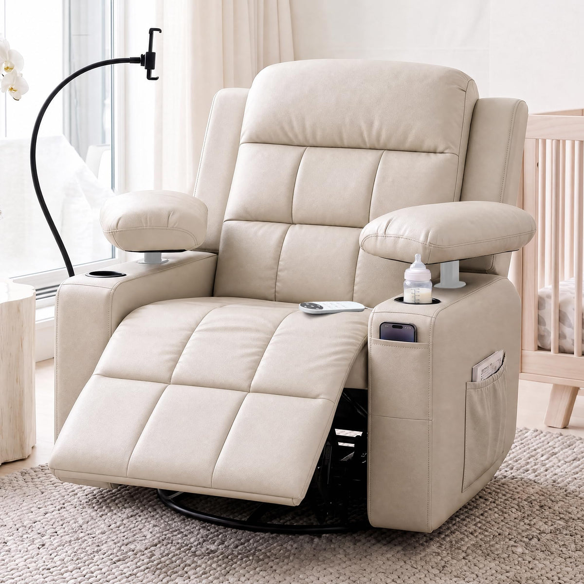 Power Swivel Recliner Chair with Motorized Adjustable Armrests I754960