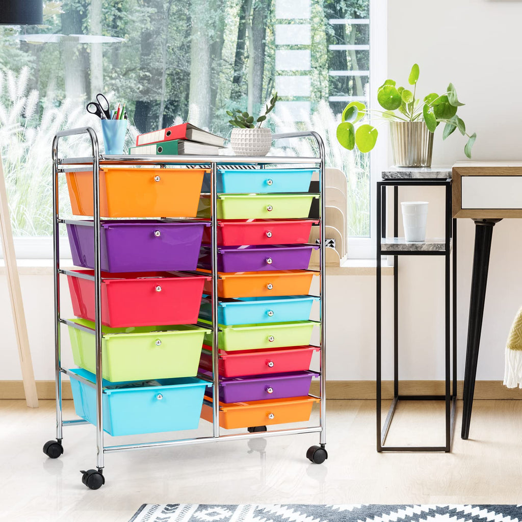 Multicolor 15 Drawer Rolling Storage Cart O365176