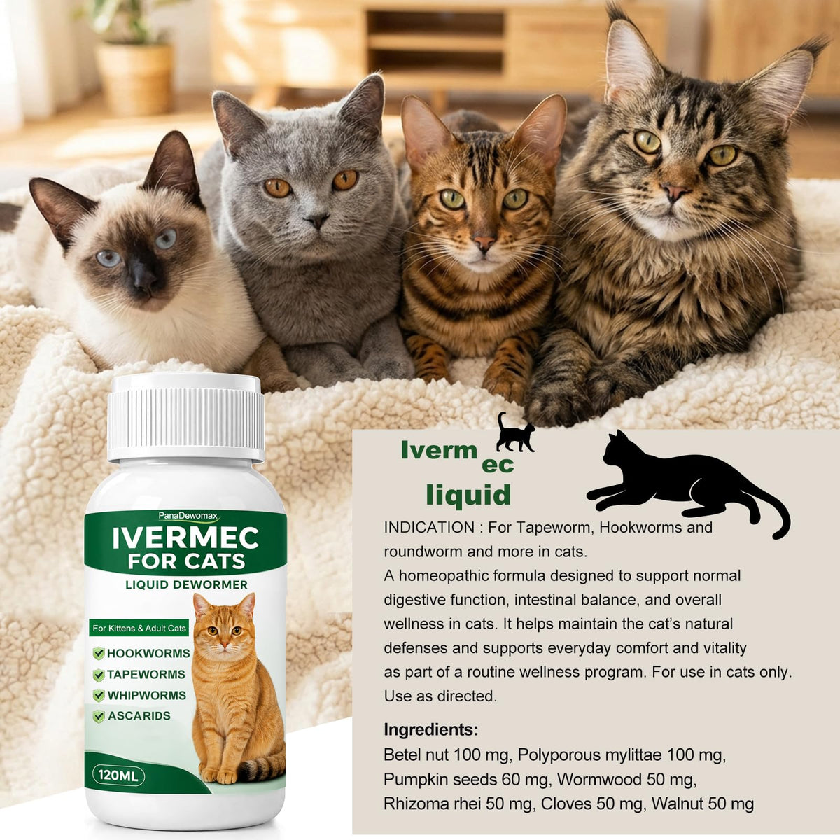Broad Spectrum Cat Dewormer for Tapeworms, Roundworms and Hookworms J30192