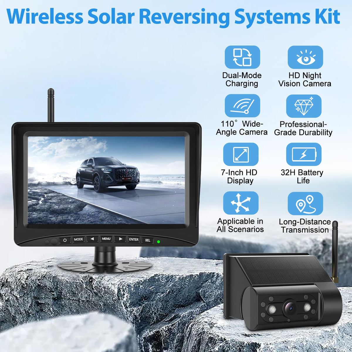 7" Solar Wireless Magnetic Backup Camera F533