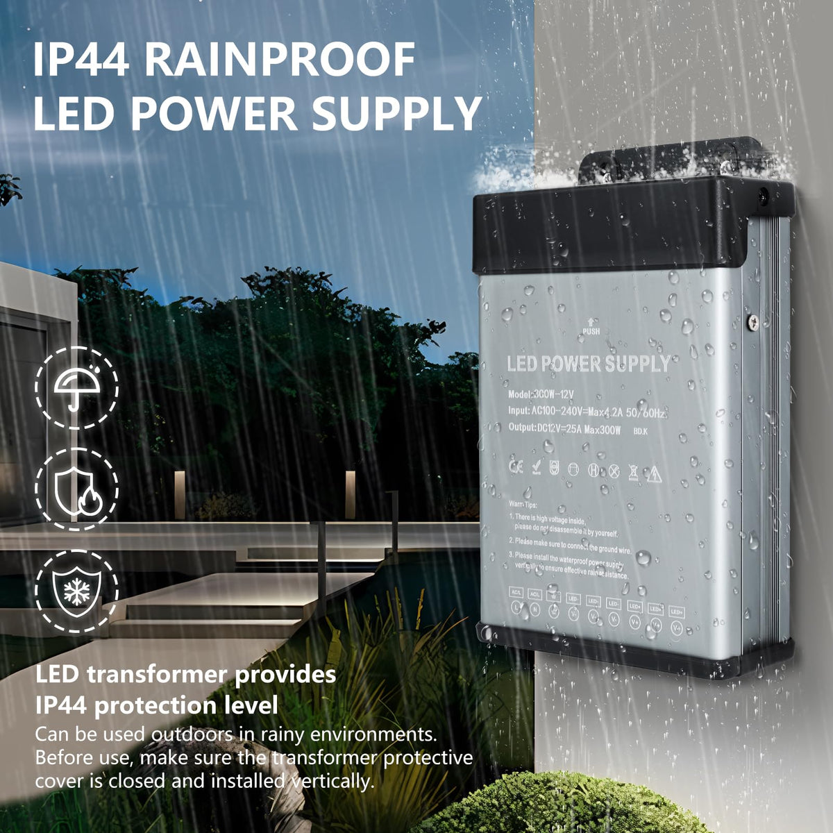 12V 200W Rainproof IP44 LED Power Supply U2303