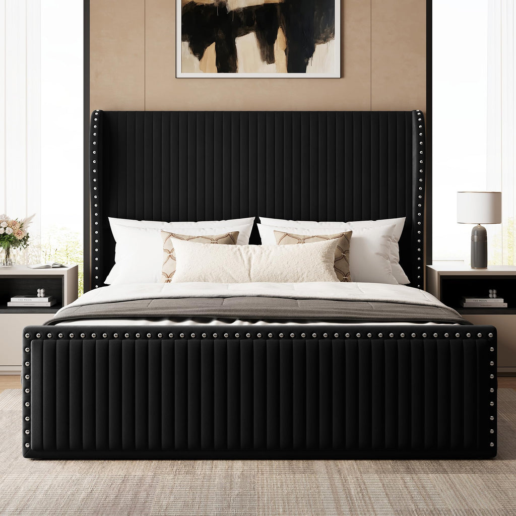 Queen Size Bed Frame with 55" Headboard Black O742