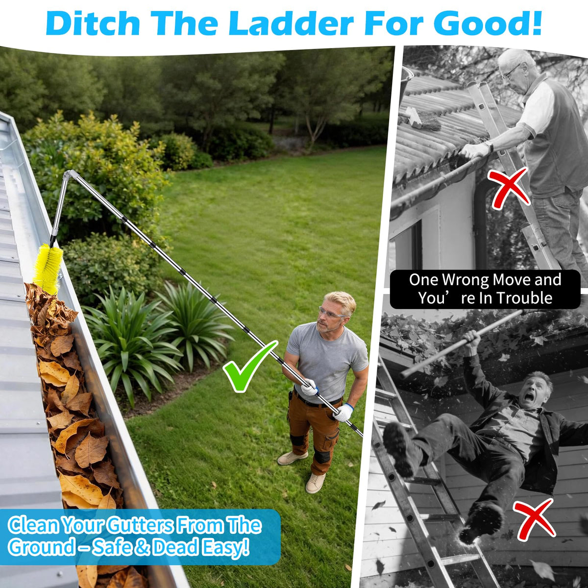 13FT Adjustable Gutter Cleaning Brush Kit with Shovel L78198