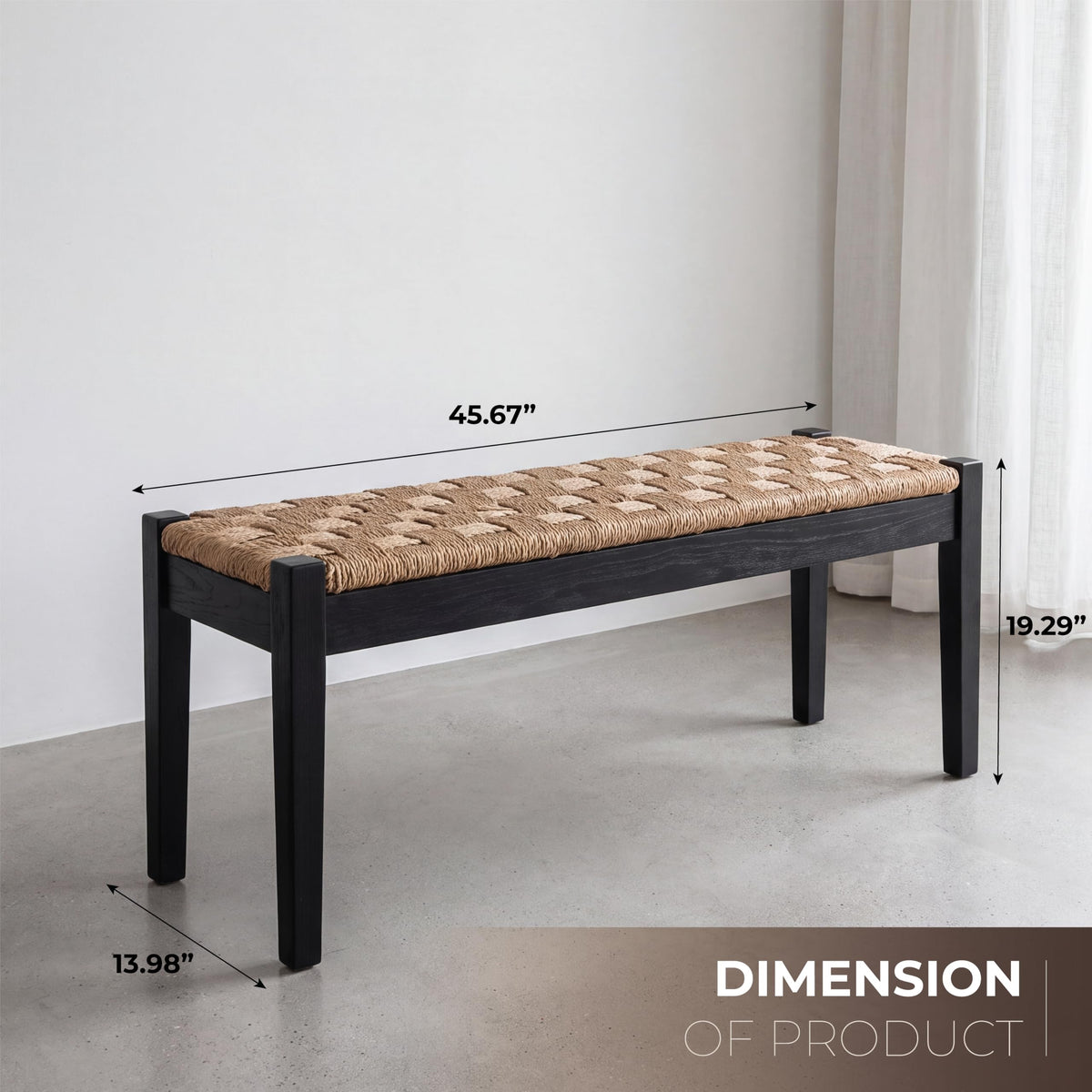 46-Inch Acacia Wood Entryway Bench with Woven Seagrass Seat B39690