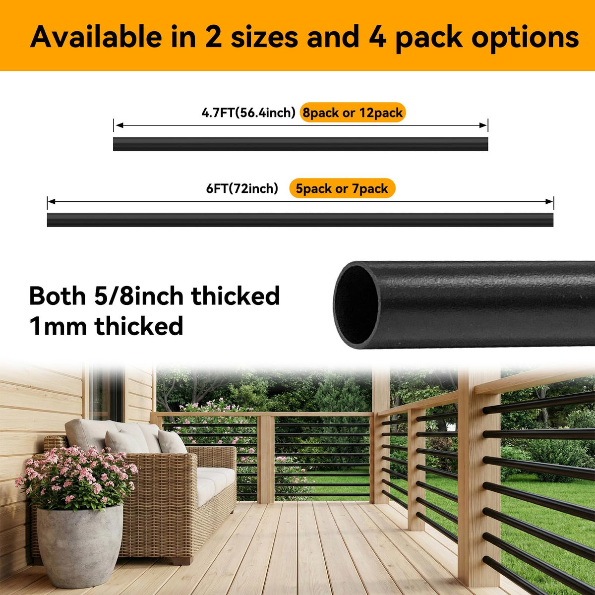 5 Pack 6 FT Aluminum Stair Balusters Matte Black T76878