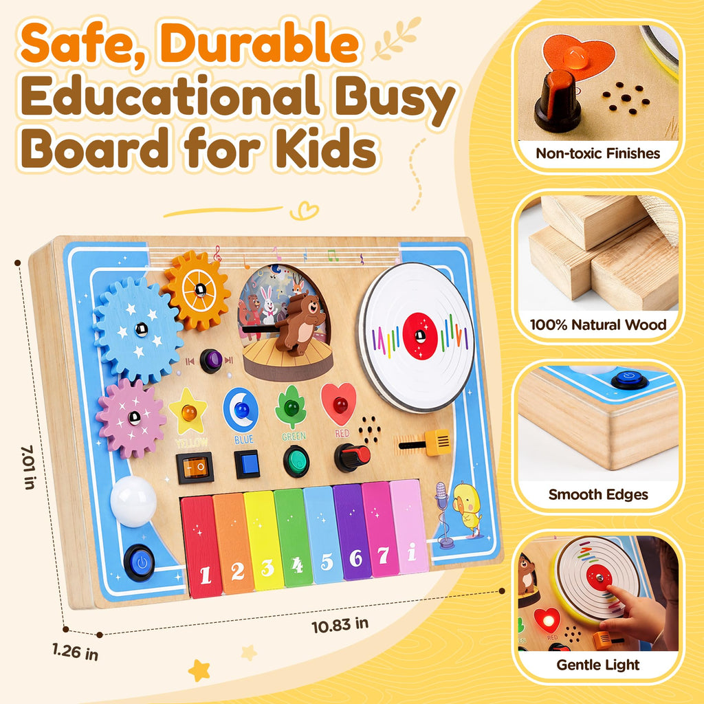 Wooden Montessori Busy Board with Piano Keyboard A6959