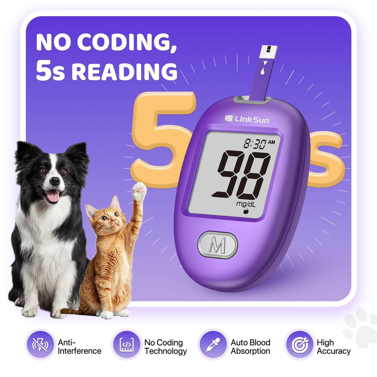 Pet Glucose Monitor Kit, 100 Strips+Lancets G947404