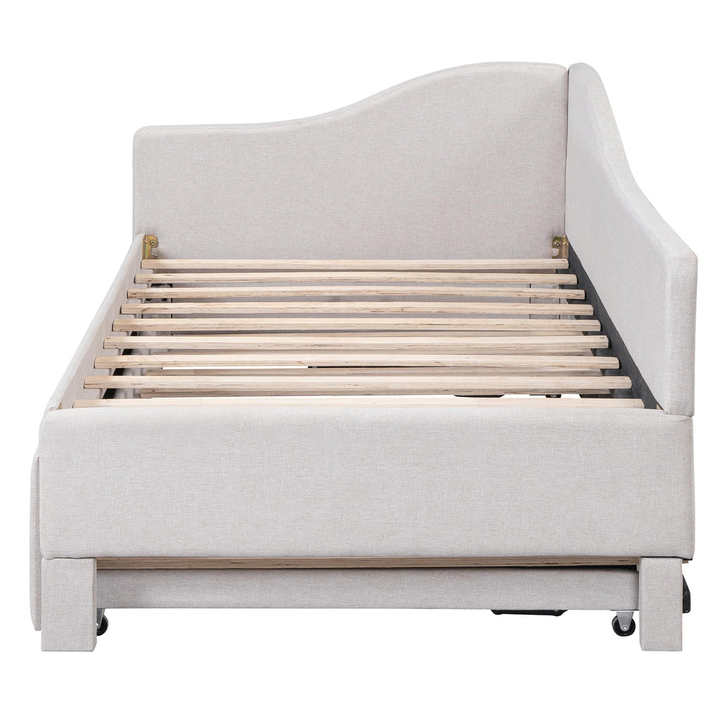 Twin Size Upholstered Linen Daybed with Pop up Trundle V122