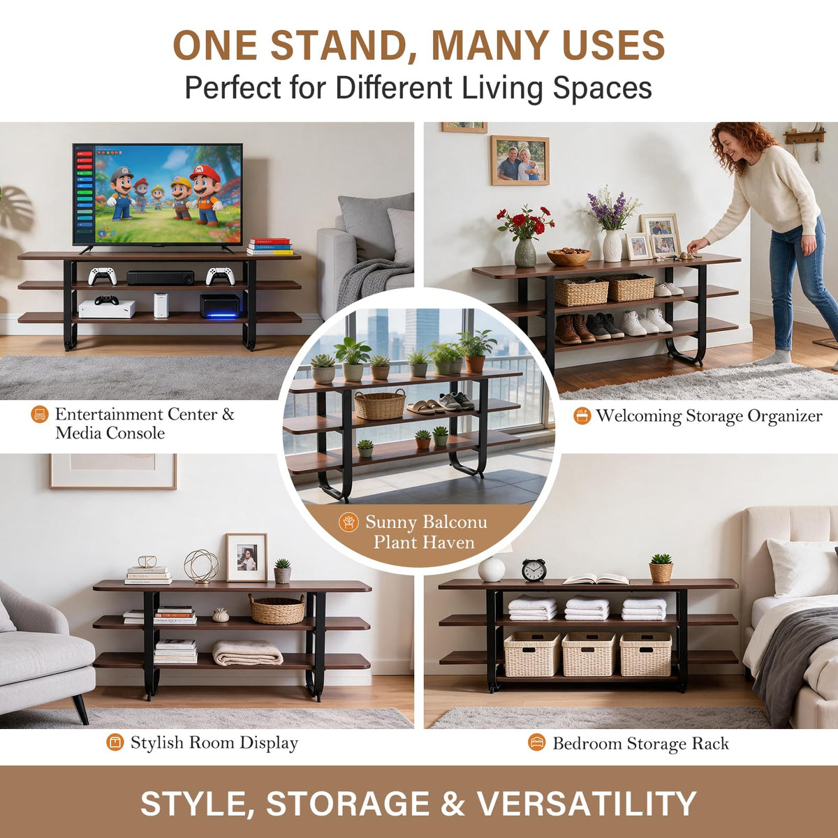 Walnut 3-Tier TV Stand Z16240