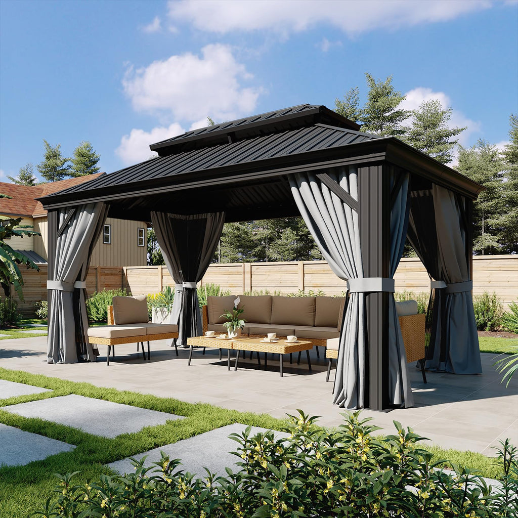 10x14 FT Hardtop Gazebo with Galvanized Steel Double Roof and Aluminum Frame R85585