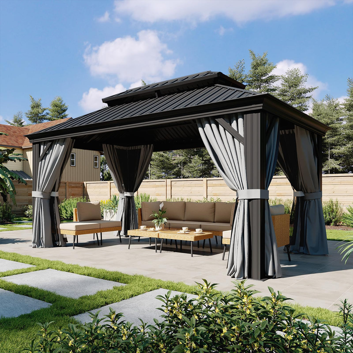 10x14 FT Hardtop Gazebo with Galvanized Steel Double Roof and Aluminum Frame R85585