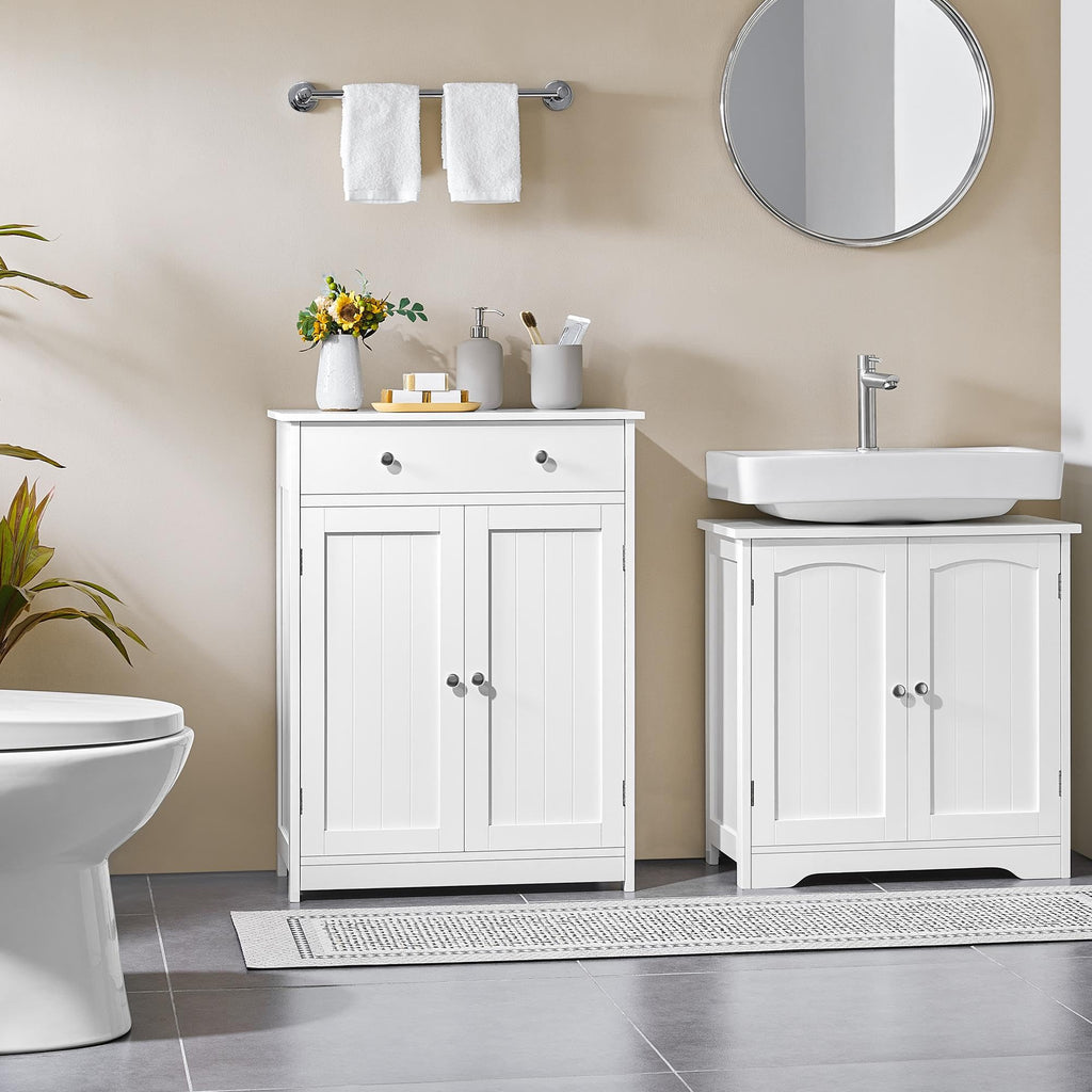 White Bathroom Storage Cabinet with Drawer and 2 Doors M79260