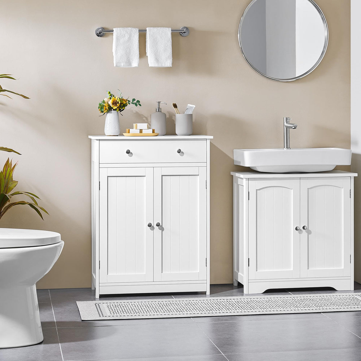White Bathroom Storage Cabinet with Drawer and 2 Doors M79260
