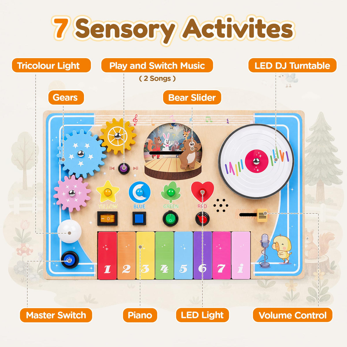 Wooden Montessori Busy Board with Piano Keyboard A6959