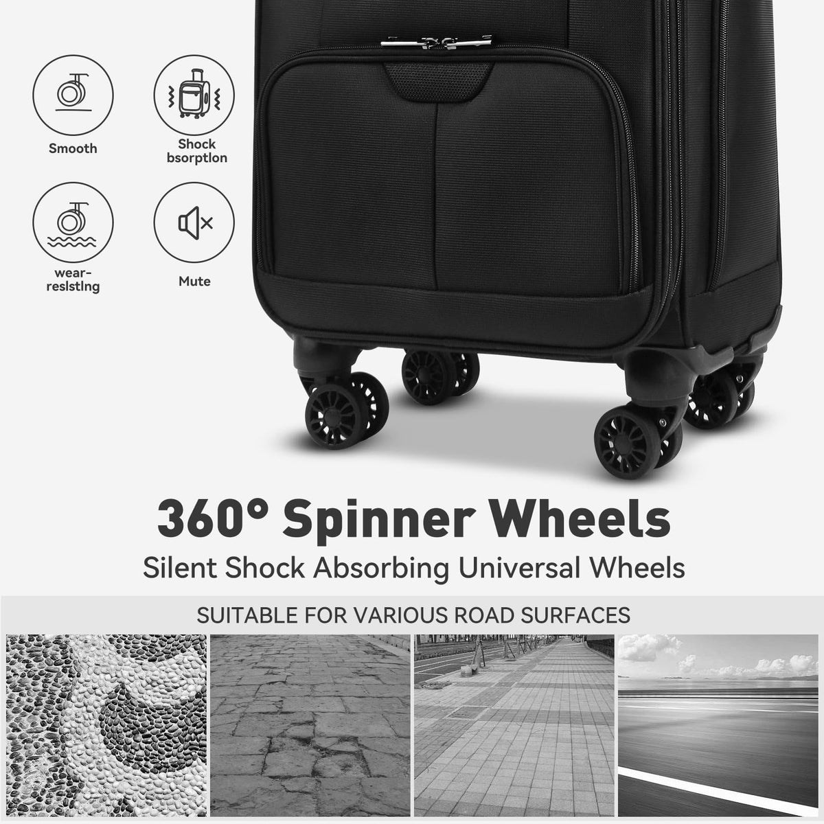 16 Inch Underseat Carry on Luggage with Wheels Black H727483