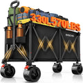 Foldable Collapsible Wagon with All-Terrain Wheels and Cup Holders, Black F159