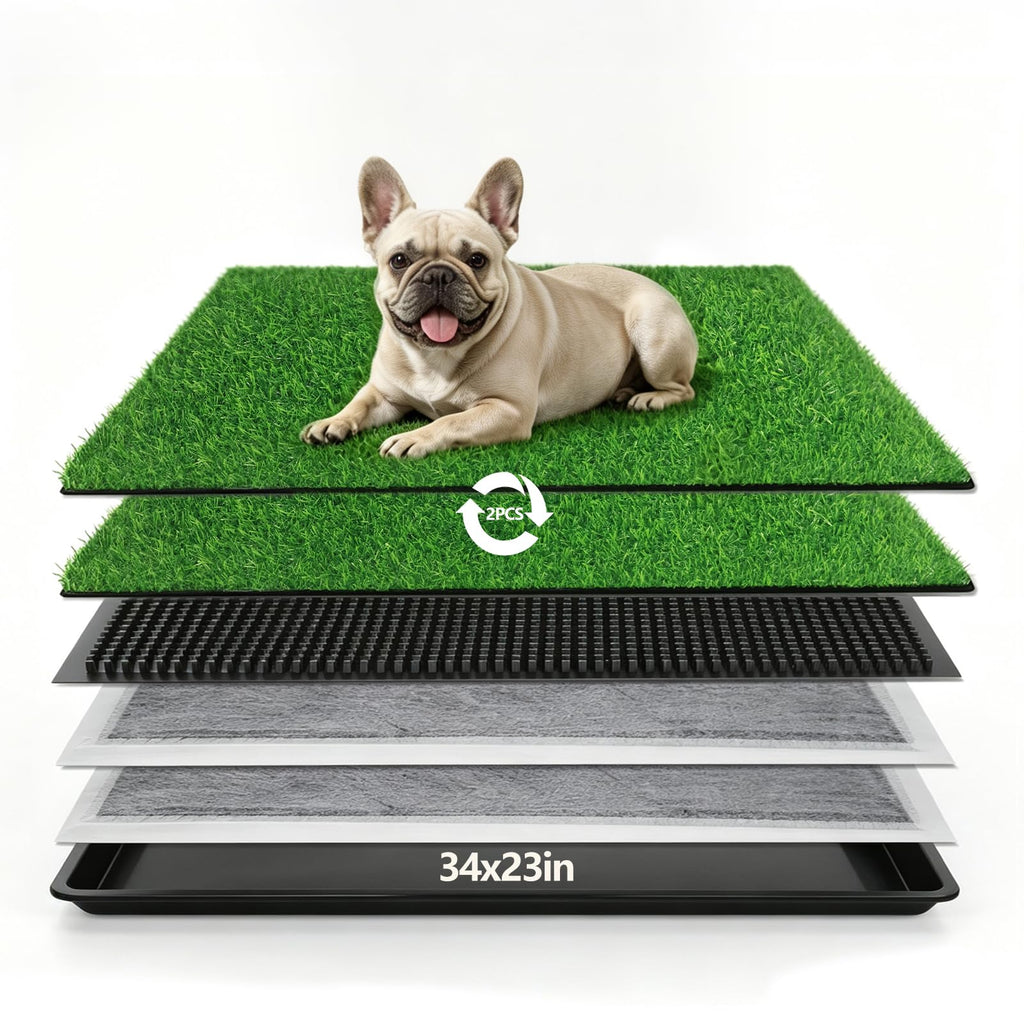 Dog Grass Pad with Tray, 34 x 23 Inch, 2 Artificial Grass Pads V5755