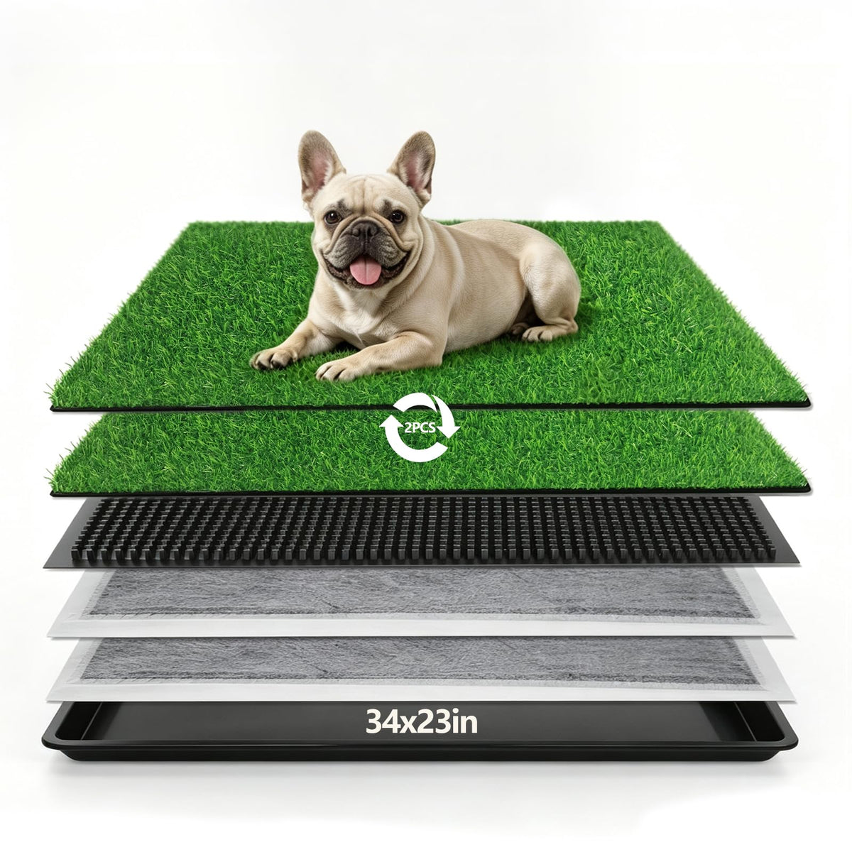 Dog Grass Pad with Tray, 34 x 23 Inch, 2 Artificial Grass Pads V5755