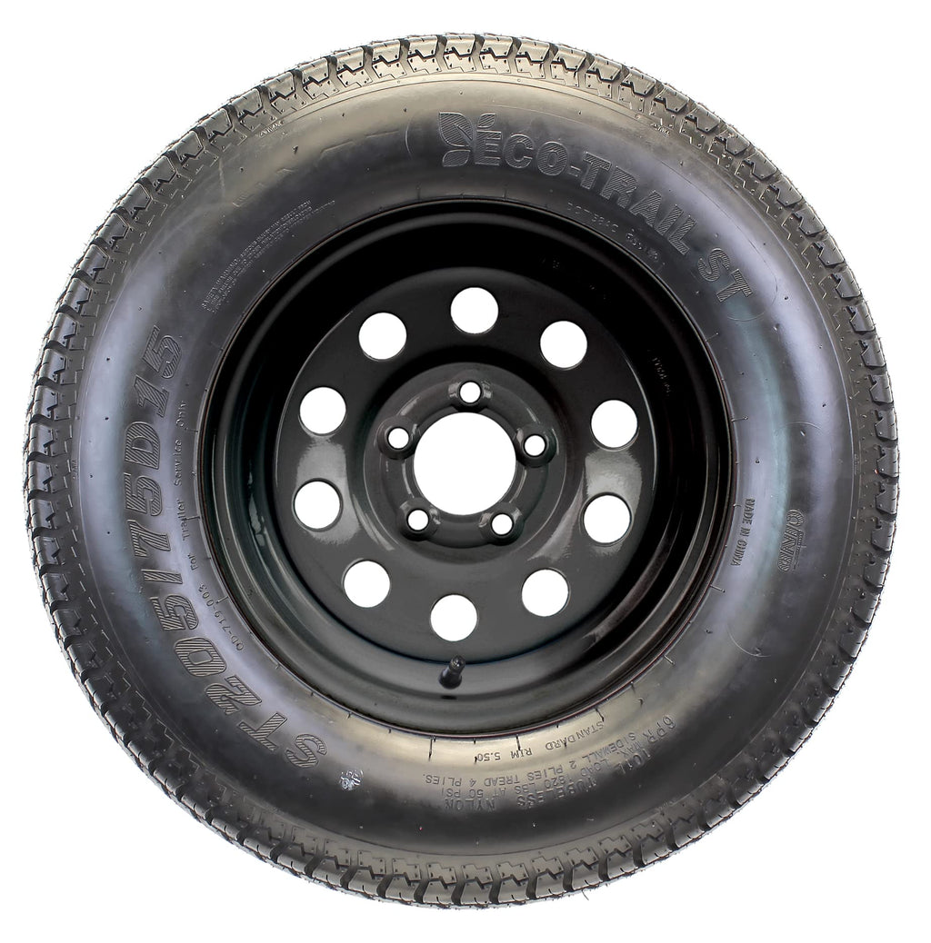 2-Pack Trailer Tire Rim Assembly ST205/75D15 5 Lug Black U3718