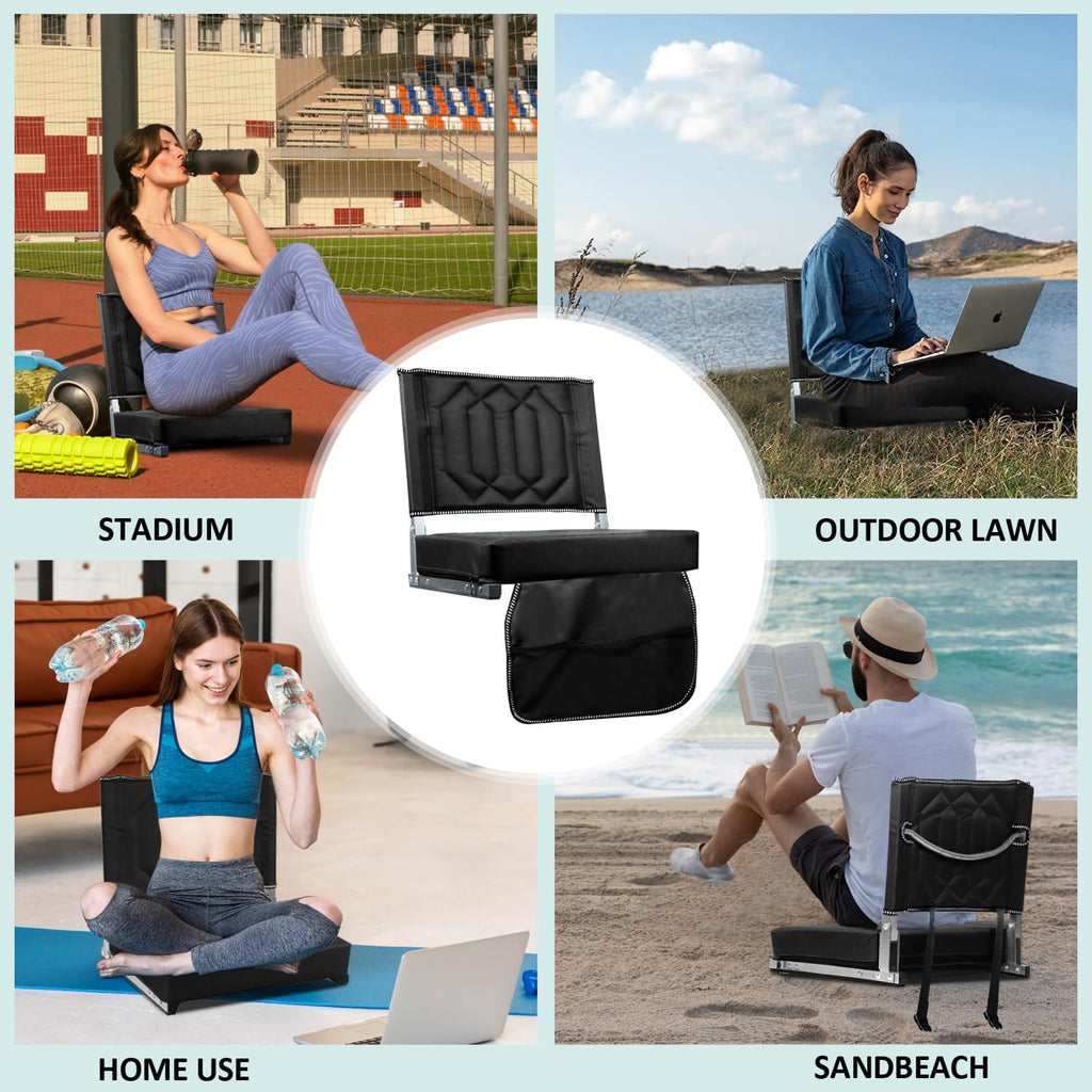 Black 2 Pack Cushioned Stadium Seats for Bleachers with Back Support S25933