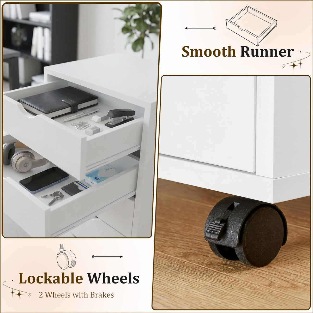 White 5 Drawer Rolling Storage Cabinet W23380