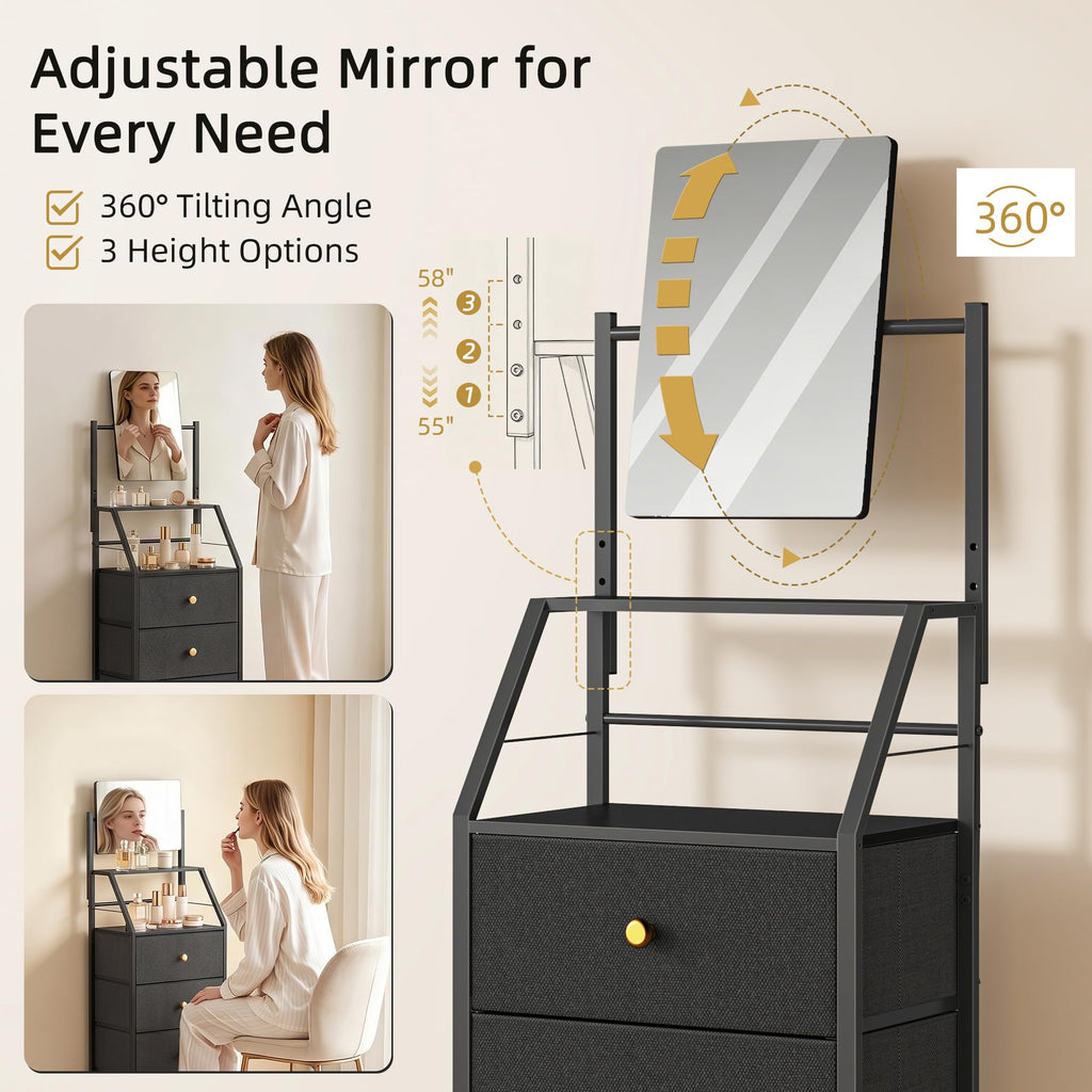 Black 4 Drawer Vanity Dresser with Adjustable Mirror R225