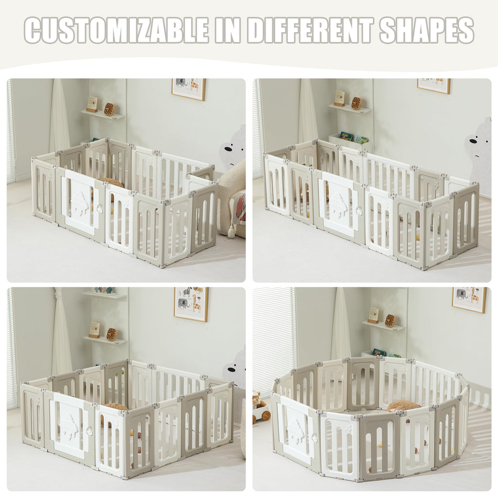 14 Panel Foldable Grey Baby Playpen D582808