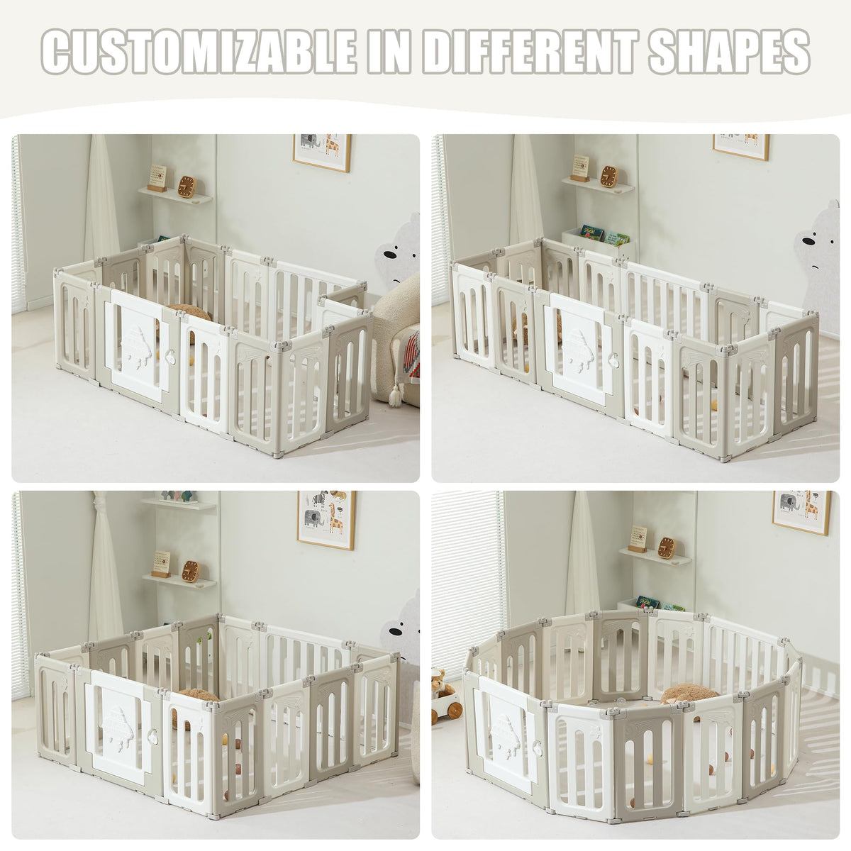 14 Panel Foldable Grey Baby Playpen D582808