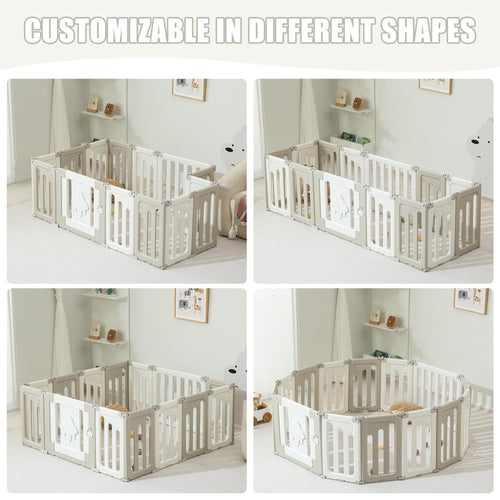 14 Panel Foldable Grey Baby Playpen D582808