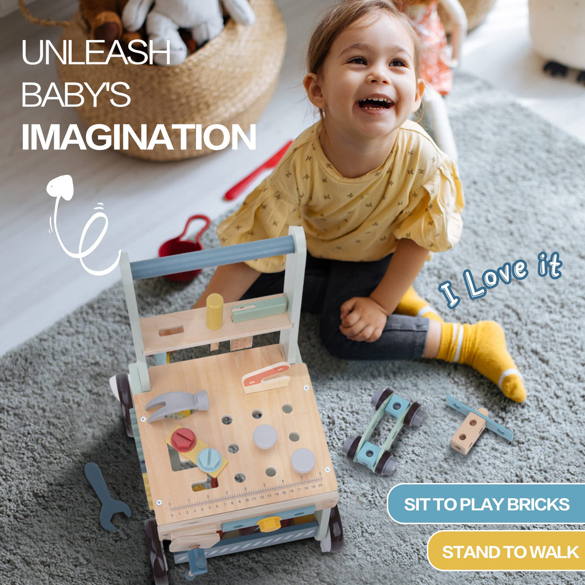 Wooden Baby Walker and Tool Bench S971