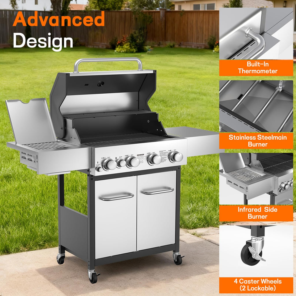4 Burner Gas Grill with Infrared Side Burner E784626