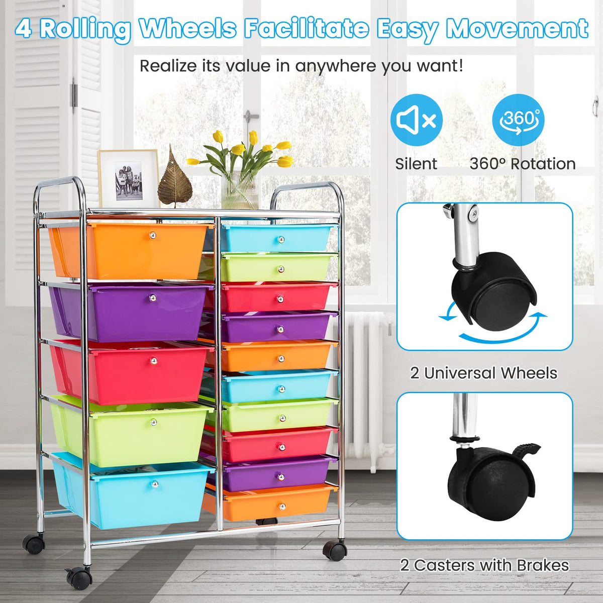 Multicolor 15 Drawer Rolling Storage Cart O365176