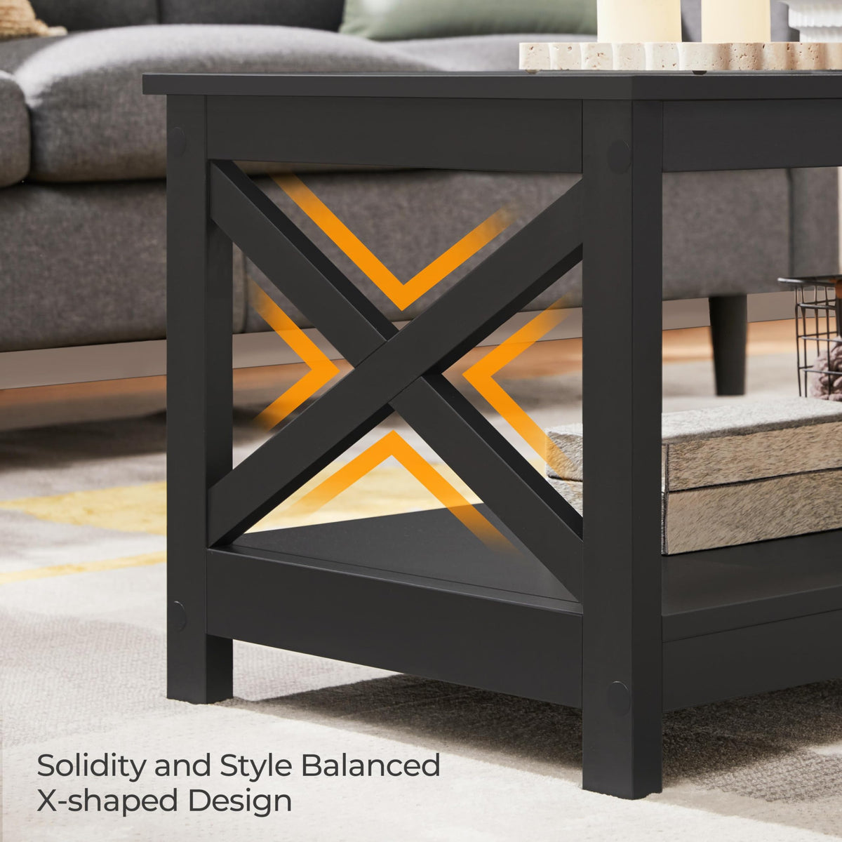 Black Coffee Table with Storage Shelf O33397