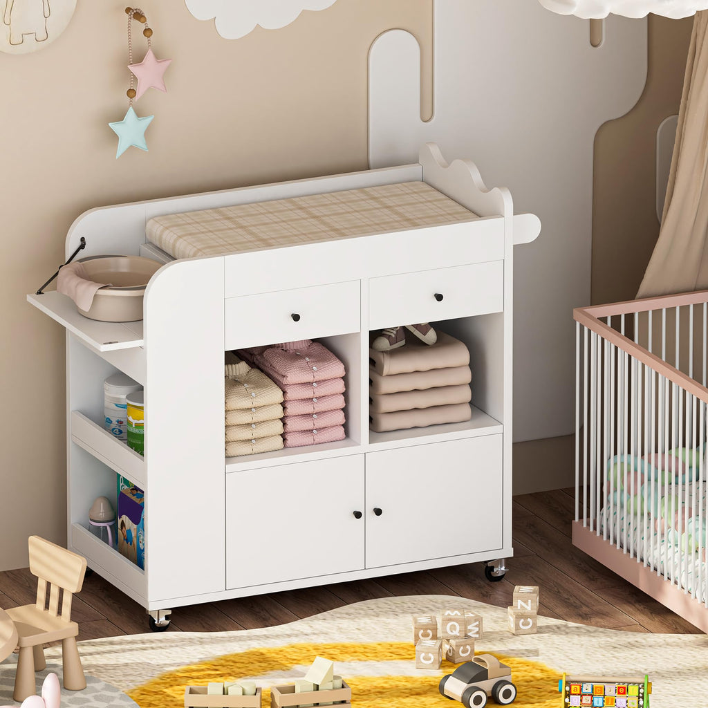 White 2 Drawer Baby Changing Table with Wheels O211