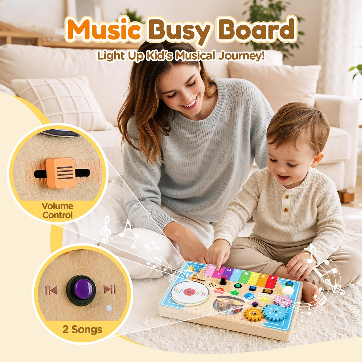 Wooden Montessori Busy Board with Piano Keyboard A6959