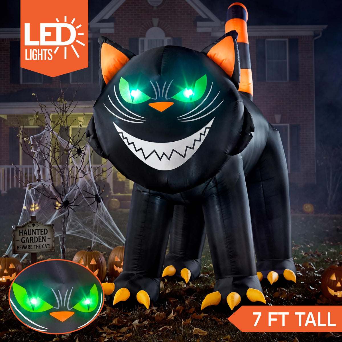 7 ft Black Cat Inflatable with LED Lights V1569