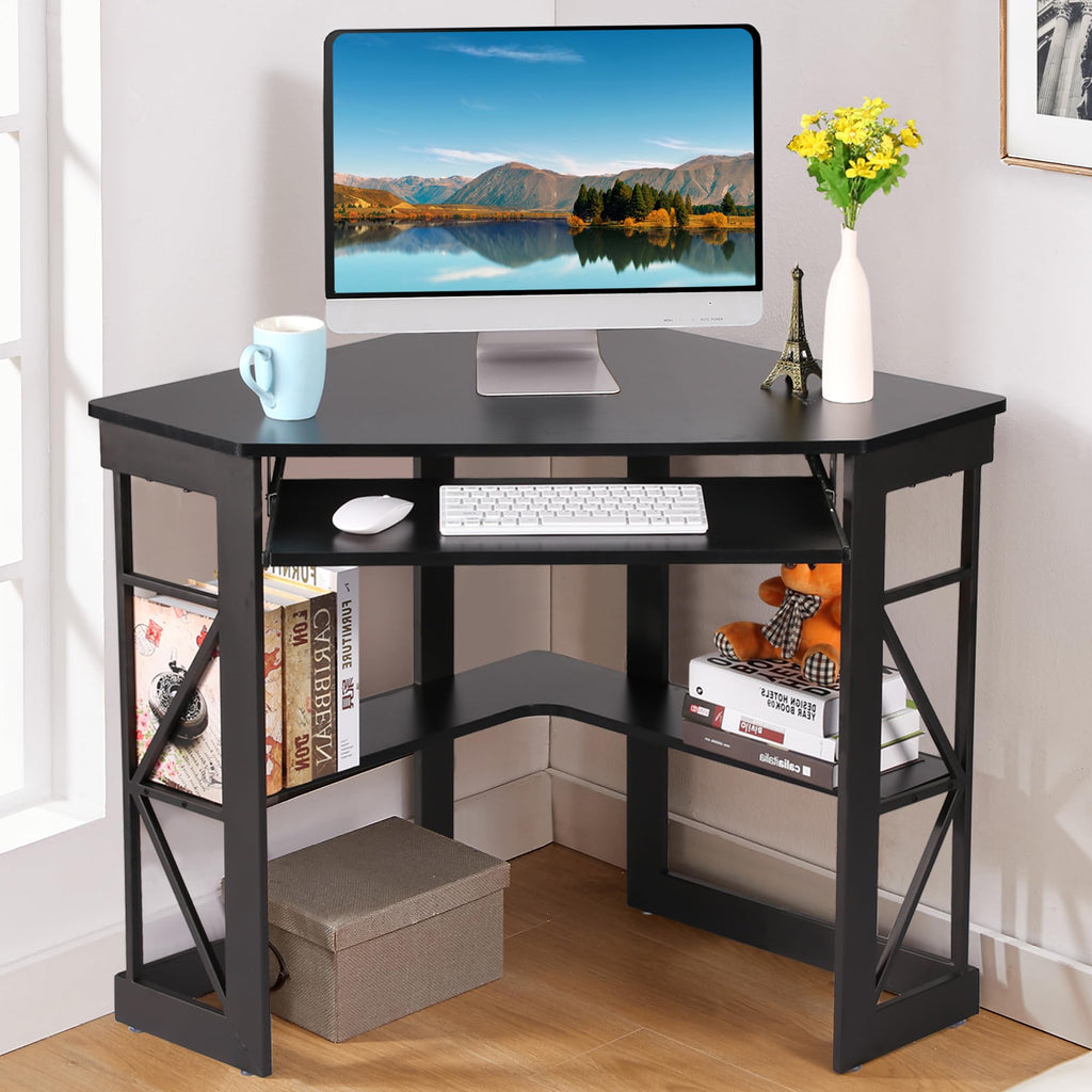 Black Corner Computer Desk with Keyboard Tray P217816