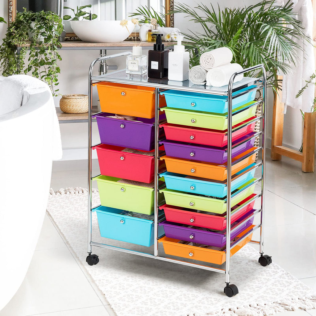 Multicolor 15 Drawer Rolling Storage Cart O365176