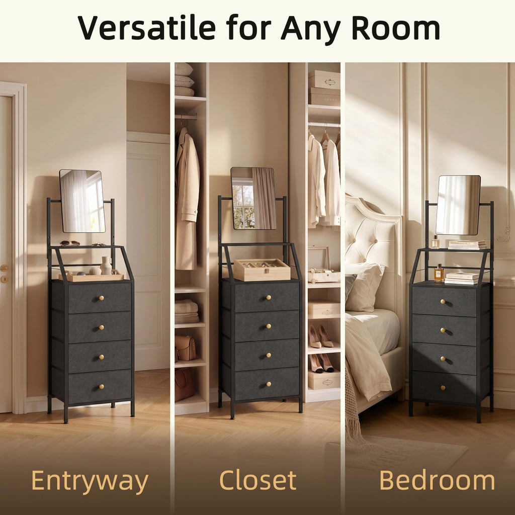 Black 4 Drawer Vanity Dresser with Adjustable Mirror R225