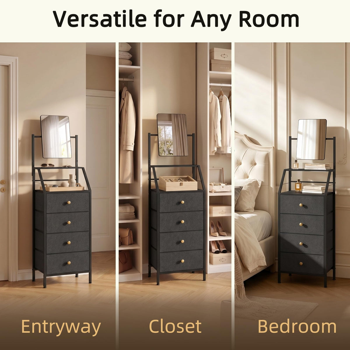Black 4 Drawer Vanity Dresser with Adjustable Mirror R225