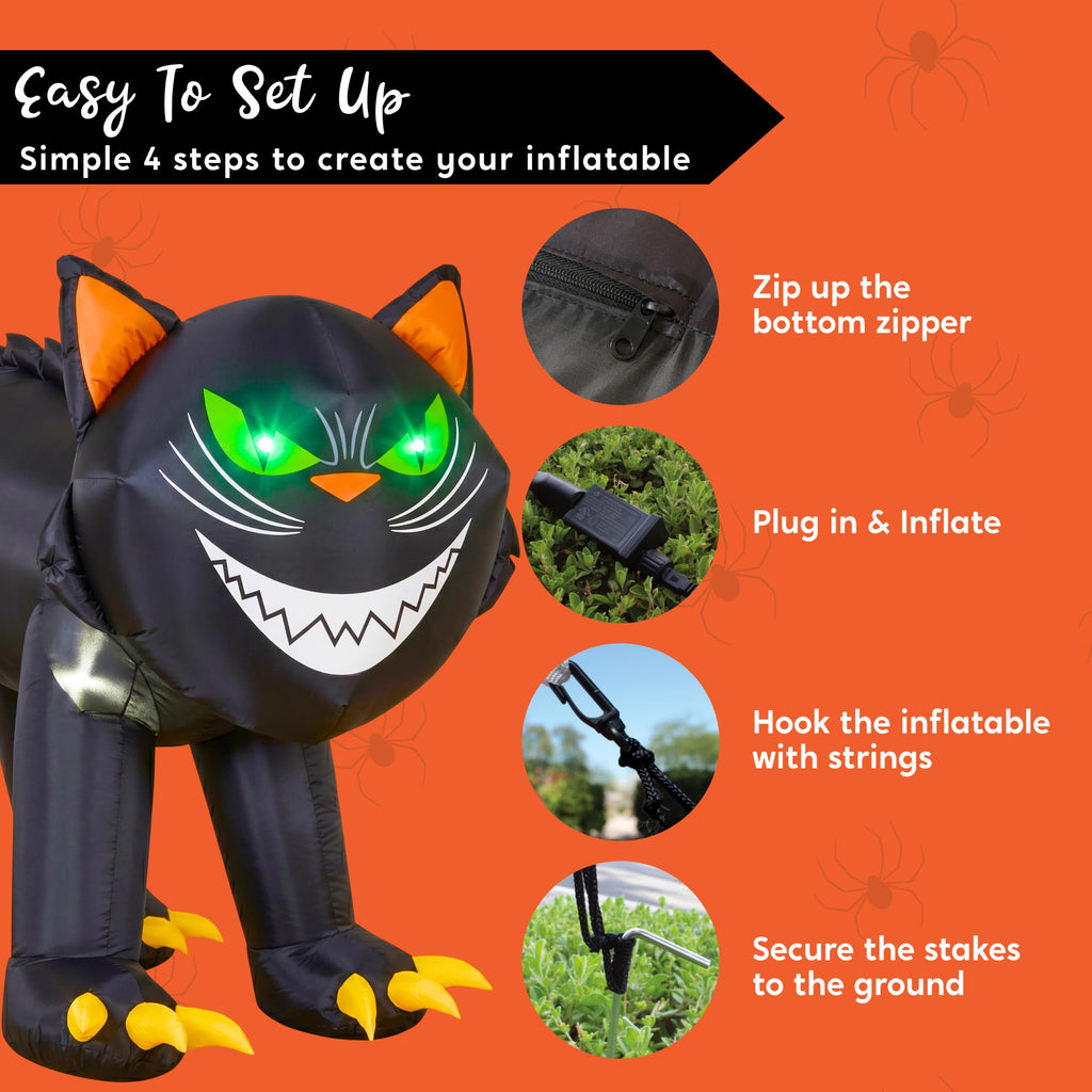 7 ft Black Cat Inflatable with LED Lights V1569