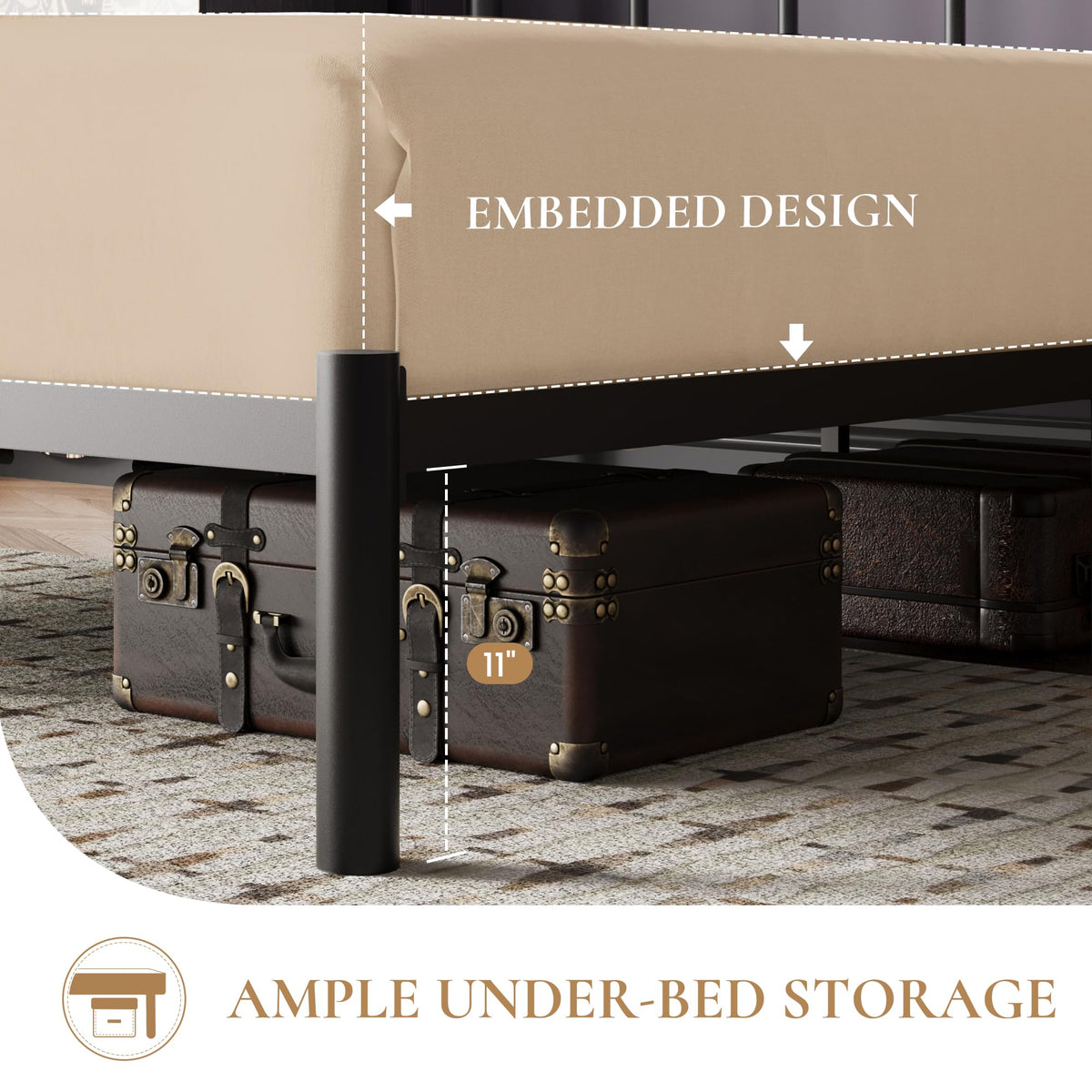 Twin Size Black Metal Platform Bed Frame with Headboard X275