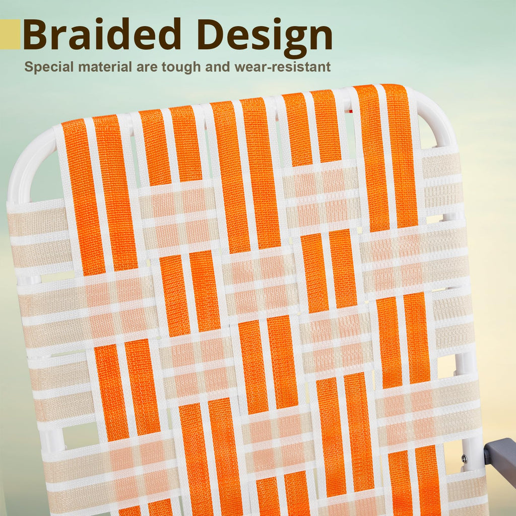Set of 2 Orange and White Webbed Folding Beach Chairs H243